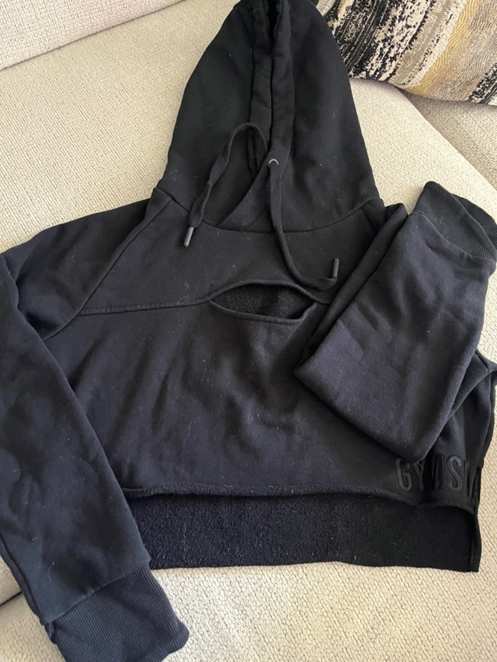 Gymshark Black Cropped Hoodie with Front Cutout